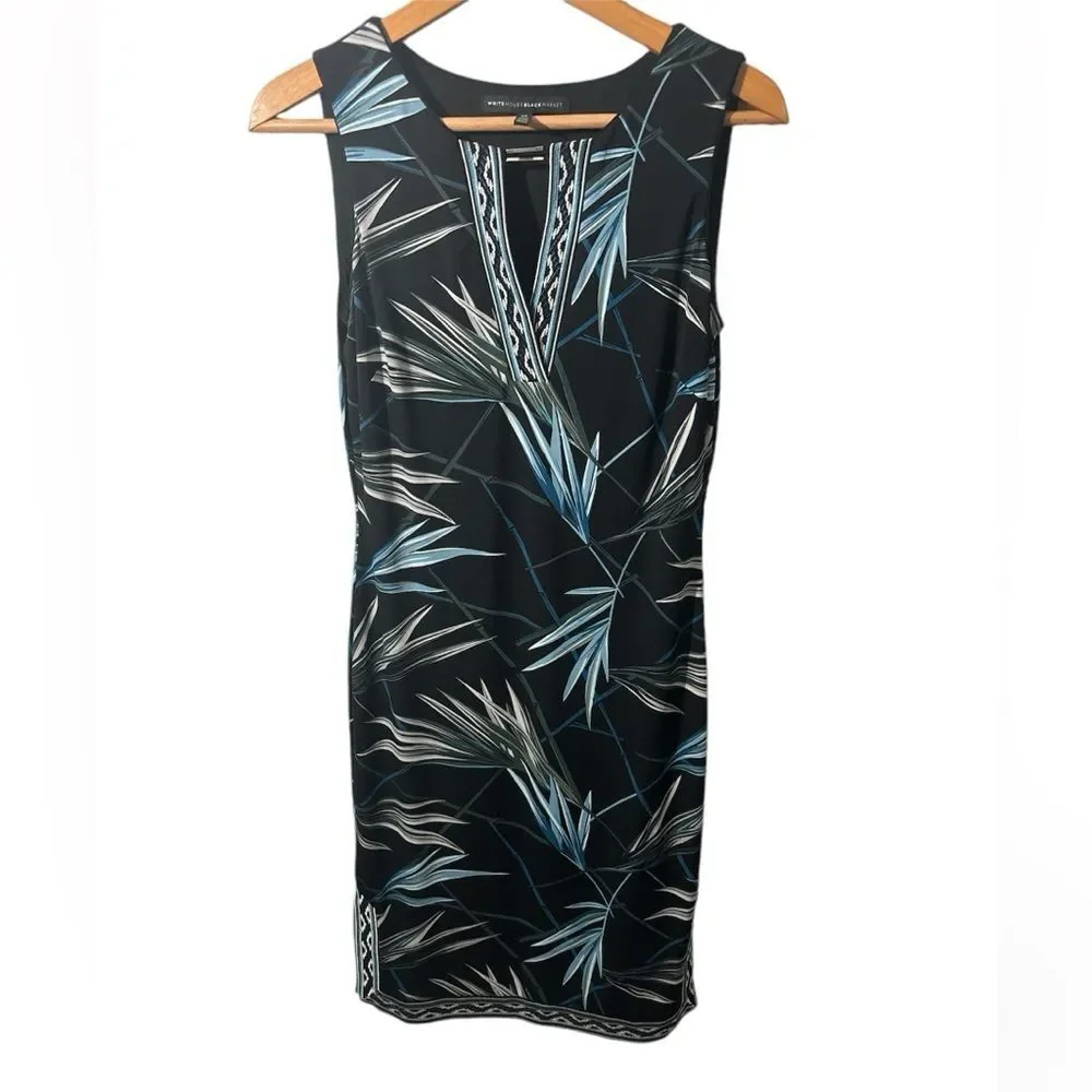 White House Black Market Stretchy Sleeveless Embroidered Blue Green Dress XS